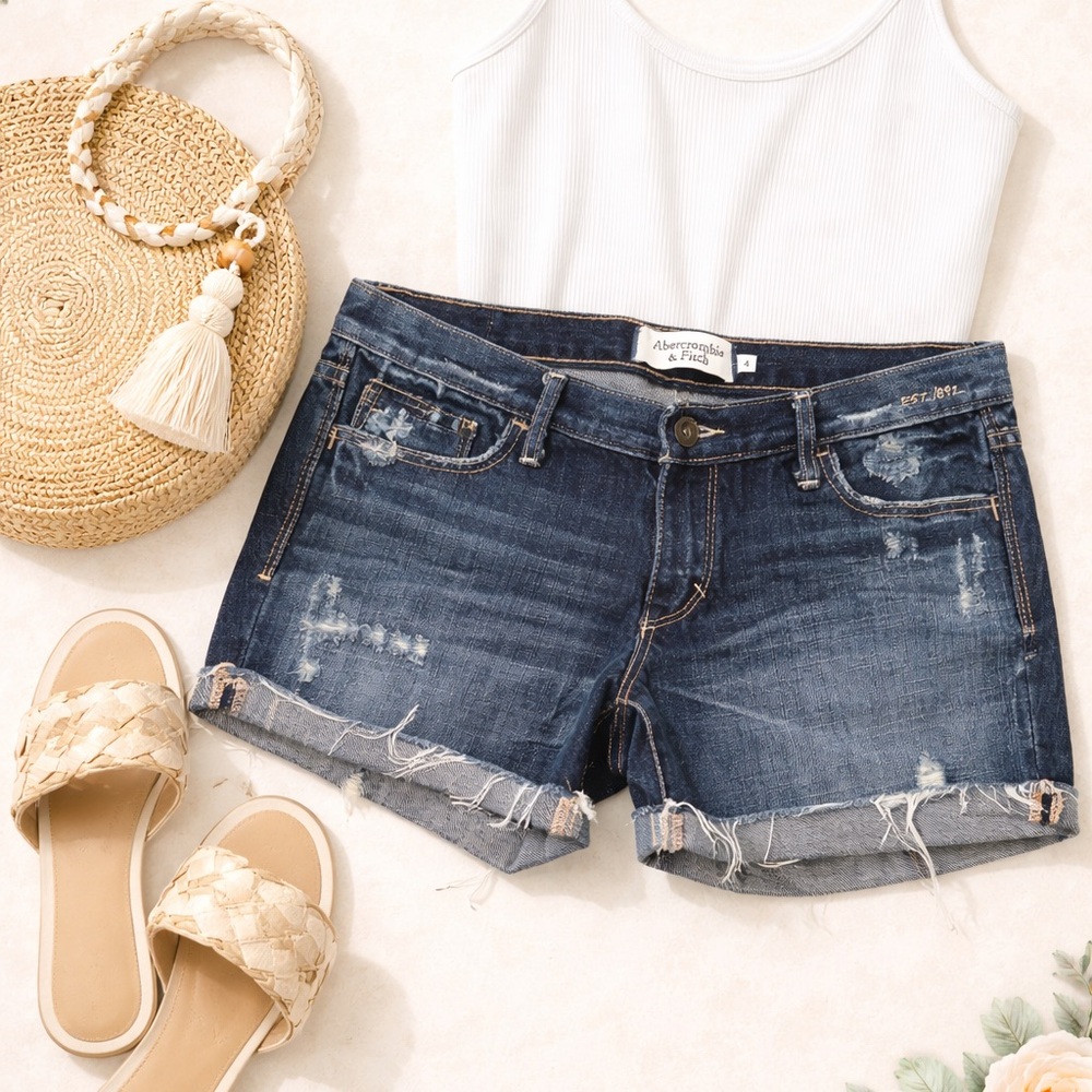 Abercrombie & Fitch Distressed Denim Shorts Frayed Hem Low Rise Size 4